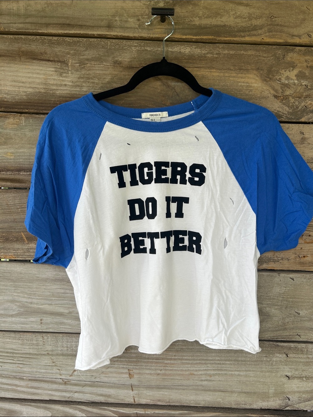 Forever 21 Blue & White 'Tigers Do It Better' Raglan Tee